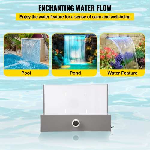VEVOR Schwallduschen Wasserfall 30 x 8 x 21 cm Schwalldusche Pool und Bachlaufsets 5 m Netzkabel für Garden Wand Mauer Gabione Teich