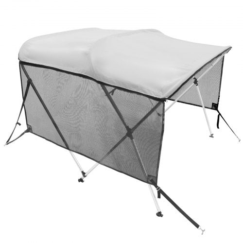 VEVOR 3-Bogen-Bimini-Top-Bootsabdeckung, 200–213 cm Einbaubreite 600D-Polyester-Überdachung, Bootsverdeck mit Abnehmbare Mesh-Seitenwände, Wasserdicht &amp; Sonnenschutz, inkl. Aufbewahrungsbox Hellgrau