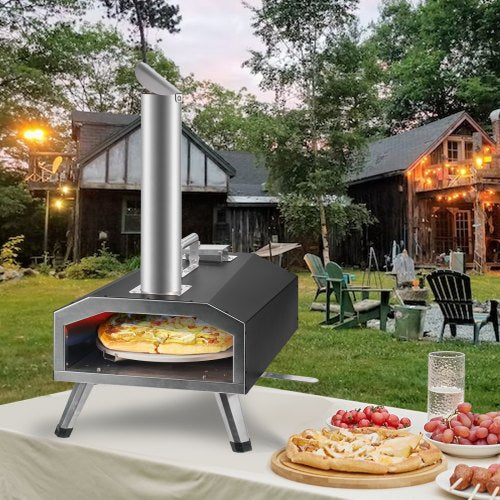VEVOR Tragbarer Pizzaofen Outdoor 304,8 mm, Gas Holzpellets Holzkohle Pizzaofen, Edelstahl Pizzaofen, Max. 540 ℃ Holzpelletsschaufel &amp; Pizzastein &amp; Tragetasche –  Premium Pizza Holzofen für Garten