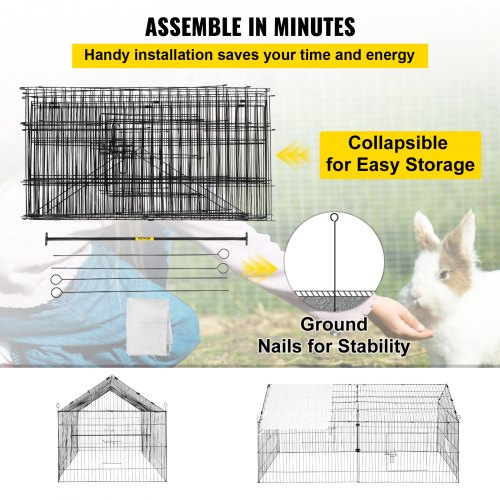 VEVOR Hühnerstall 220 x 106 x 104 cm Freilaufgehege aus pulverbeschichtetem Eisen Freigehege mit 4 Türen Voliere Kleintierstall Tiergehe Geeignet für