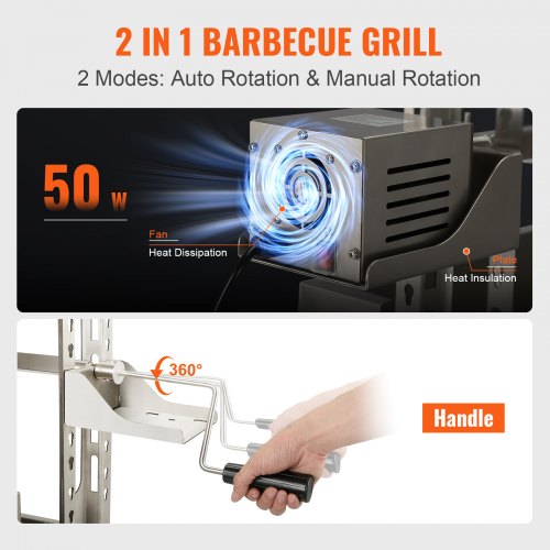 VEVOR Spanferkelgrill Lammgrill 117 cm, 41 kg Edelstahl Drehspieß 4-stufig höhenverstellbar, 50 W 2 in 1 BBQ-Rotisserie-Grill inkl. Gewürzdose &amp; Reinigungsbürste &amp; Griff Elektrogrill Beweglich