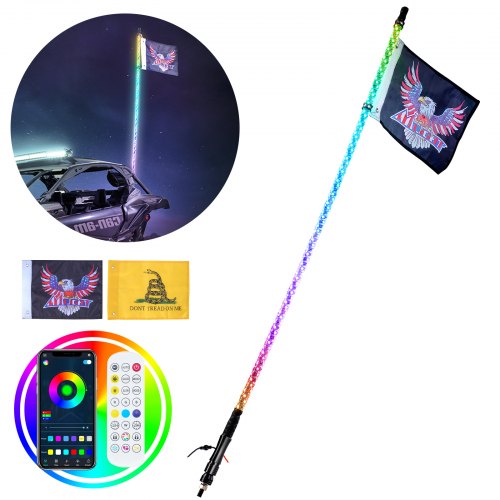 VEVOR 1 Stück 4 Fuß Peitschenlicht, APP- und RF-Fernbedienung, LED-Peitschenlicht, Wasserdichte 360°-Spiral-RGB-Peitschen mit Beleuchtung &amp; 2 Flaggen, für UTVs, ATVs, Motorräder, RZR, Can-Am
