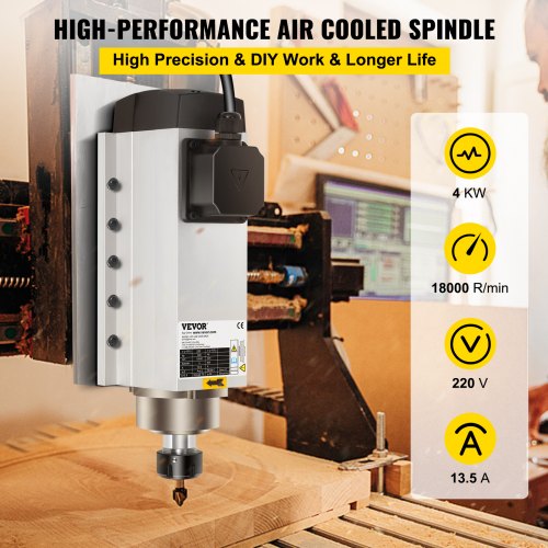 VEVOR Spindelmotor CNC Spindelmotor Luftgekühlte ER 25, Luftkühlung Spindelmotor 4 Kw, Luftgekühlter Motor für CNC Spannzangenfutter 1-18000 U / min Air Cooled Spindle Motor Wind Cooled