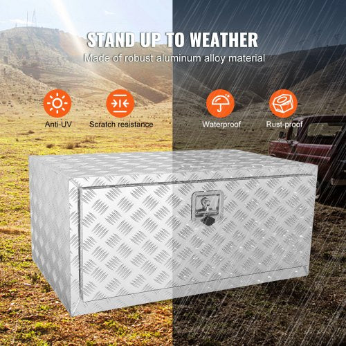 VEVOR Unterboden-LKW-Box, 914 x 610 x 610 mm Pickup-Aufbewahrungsbox, Aluminium-Diamantplatten-Werkzeugbox mit Schloss &amp; Schlüsseln, Wasserdichte Anhänger-Aufbewahrungsbox mit T-Griff-Verriegelung