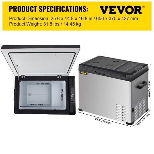 VEVOR Kompressor-Kühlbox Elektrisch, 40 L Kühlbox 12 / 24 V und 110-240 V, Kühlung bis -20 °C, für Auto, Lkw, Boot, Reisemobil und Steckdose, 60 W Elektrische Kompressor Kühlbox Tragbare Gefrierbox