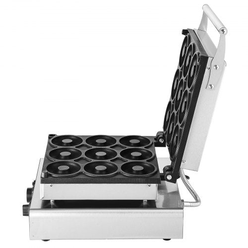 VEVOR Elektrischer Donutmaker, 2 kW Kommerzielle Donutmaschine mit Antihaftbeschichtung, 9 Löcher, Doppelseitige Heizwaffelmaschine für 9 Donuts, 50–300 °C, für Restaurants und den Heimgebrauch