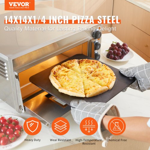 VEVOR Pizzastein Pizzastahl 355 x 355 x 6 mm, Pizzastahlplatte für den Ofen, Vorgewürzter Pizza-Backstein aus Q235-Kohlenstoffstahl mit Höherer Leitfähigkeit für Restaurants, Cafés, Straßenläden