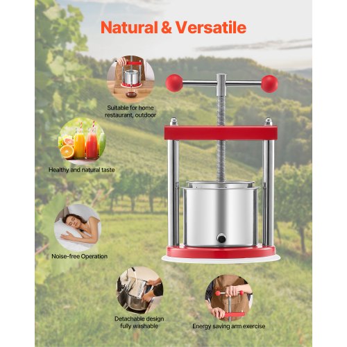 VEVOR Obstweinpresse Manuelle Presse Weinherstellung 1,65L Edelstahl Obstmühle