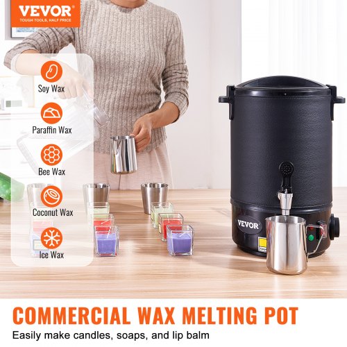 VEVOR Kerzenherstellung Kit Kommerzieller Elektrischer Wachsschmelzer 6,5 L, 1100 W Wachsschmelzgerät Kerzenherstellungsmaschine, DIY Kerzen Selber Machen Set inkl. Dochte, Kerzengießtopf, Löffel