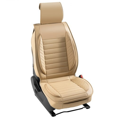 VEVOR Sitzbezüge, Universal Autositzbezüge Vordersitze, 2 Stk. Kunstleder Sitzbezug, Halbgeschlossenes Design, abnehmbare Kopfstütze und Airbag kompatibel, für die meisten Autos SUVs und Trucks Beige