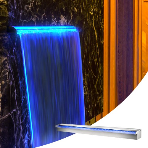 VEVOR Schwimmbad-Wasserfall-Spiller, 90 x 11,5 x 8 cm, Edelstahl-Schwimmbad-Wasserspiel mit buntem LED-Streifen, Schlauchanschluss, Fernbedienung, korrosionsbeständig Fontäne für Teich Pool