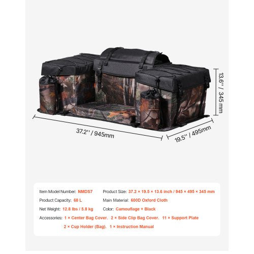 VEVOR 68L ATV Hinten Tasche Hecktasche Aufbewahrungstasche Schwamm Kissen