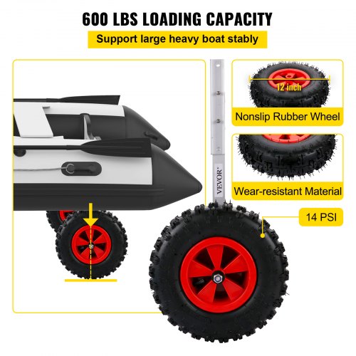 VEVOR Slipräder Starträder 12", Boot Räder für aufblasbares Schlauchboot 600 lbs Tragfähigkeit, Heckräder Schlauchbooträder zum Ziehen auf Gras Sand Schmutz mit 2 Paar Schnellverschlussbolzen