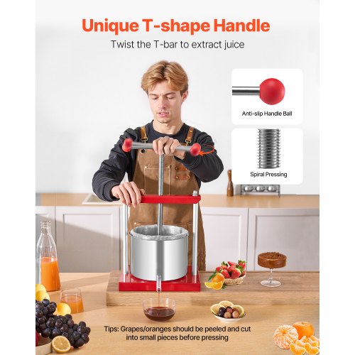 VEVOR Obstweinpresse Manuelle Presse Weinherstellung 6L Edelstahl Obstmühle