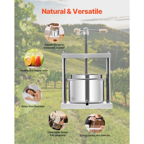 VEVOR Obstweinpresse Manuelle Presse Weinherstellung 5L Edelstahl Obstmühle