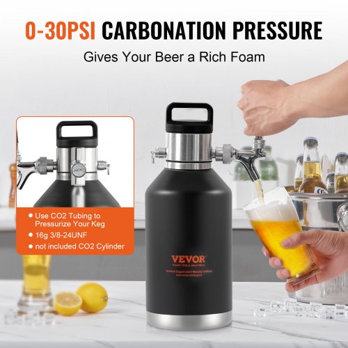 VEVOR Bierzapfanlage Mini Bierfass Bierbraugerät 4 L, Tragbares Druckfass-Set Doppellagige Edelstahlschicht Growler System Einstellbarer Hahn 27 ℃, Fassbier Hausbrauerei Frisch und Kohlensäurehaltig