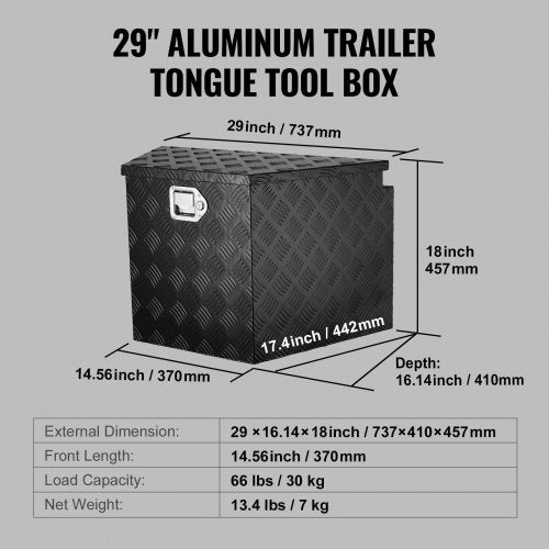 VEVOR Anhänger-Zungenbox Anhängerbox Werkzeugkasten 737 x 410 x 460 mm, Aluminiumlegierung Anhängerbox-Aufbewahrung mit Schloss &amp; Schlüsseln,  Anhänger-Zungen-Werkzeugkiste für Wohnmobil usw.