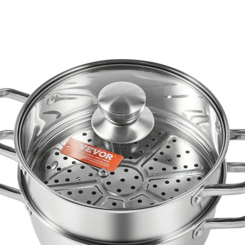 VEVOR 24cm Dampfgarer Topf Edelstahl mit Glasdeckel, 1 Etagen (1x Dampfkochtopf und 1x Suppentopf)Dampfkocher Dampftopf Induktion Gardampftopf Dampfkochtopf Kochtopf für Gemüse, Fisch, Suppe, Knödel