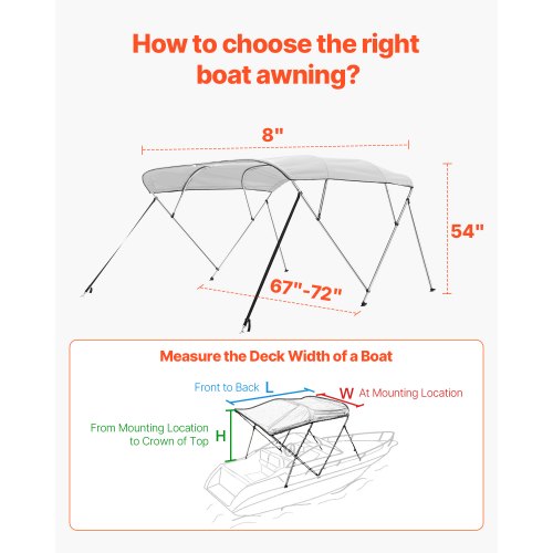 VEVOR Bimini Top Bootsverdeck Bootdach Sonnenverdeck Hellgrau 4 Bögen 170-183cm