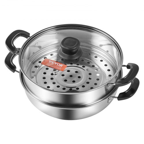 VEVOR 28cm Dampfgarer Topf Edelstahl mit Glasdeckel, 1 Etagen (1x Dampfkochtopf und 1x Suppentopf)Dampfkocher Dampftopf Induktion Gardampftopf Dampfkochtopf Kochtopf für Gemüse, Fisch, Suppe, Knödel