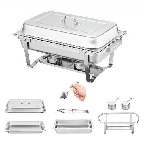 VEVOR 6-teiliges Chafing Dish Profi Set Wärmebehälter Edelstahl Buffet Set Rechteckig 6 x 7,5 L, Speisewärmer 53 x 32,5 x 6,5 cm Jeder Behälter, für Buffets, Familienfeiern, Bankette, Hochzeiten usw.