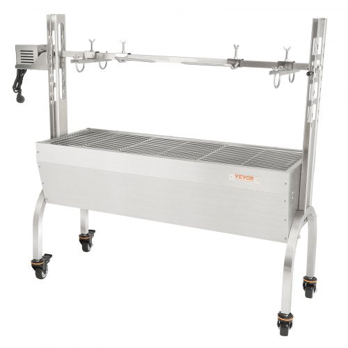VEVOR Spanferkelgrill Lammgrill 117 cm, 41 kg Edelstahl Drehspieß 4-stufig höhenverstellbar, 50 W 2 in 1 BBQ-Rotisserie-Grill inkl. Gewürzdose &amp; Reinigungsbürste &amp; Griff Elektrogrill Beweglich