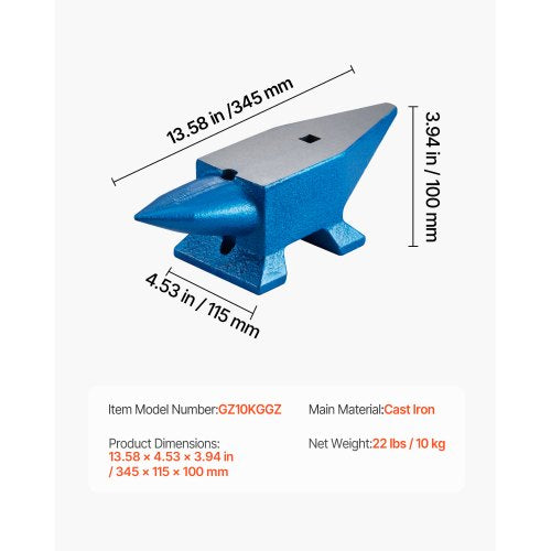 VEVOR Einzelhorn-Amboss 10 kg Stahlamboss, Schmiedestahlwerkzeuge mit rundem &amp; quadratischem Loch, Amboss, robuster Schmied, Juwelier, langlebiges &amp; robustes Metallschmiedewerkzeug