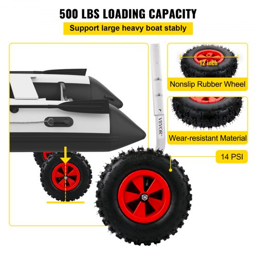 VEVOR Slipräder, Boot Räder Heckräder 500 lbs Tragfähigkeit, 12 Zoll Gummiräder, Schlauchbooträder Transporträder inflatable boat wheels für Schlauchboot Schlammboote Ruderboote Segeljollen