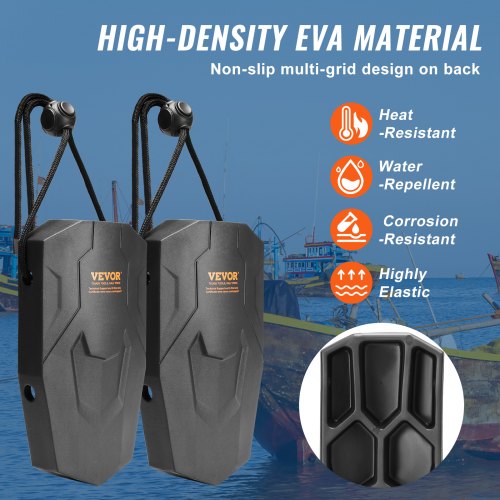 VEVOR Fender-Set 2 Fenders 21,84 x 40,64 cm EVA Bootsfender, Horizontale oder vertikale Montage, Stegfender mit Polyesterseile &amp; Kabelschloss Aufbewahrungstasche, UV-geschützt Bootsfender Schwarz