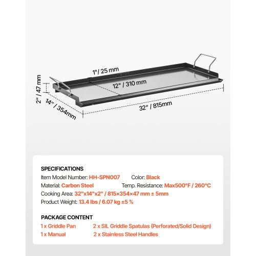 VEVOR Flache Grillplatte Grillpfanne Karbonstahl BBQ Kochgeschirr 812x310mm