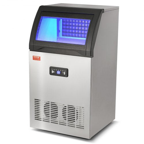 VEVOR Kommerzieller Eiswürfelbereiter Eismaschine 52 kg / 24 h, Leichte Würfeleismaschine 15 kg Eisspeicherkapazität 50 Stk. Eiswürfel, Edelstahl Eiswürfelbereiter inkl. Wasserfilter &amp; Eisschaufel