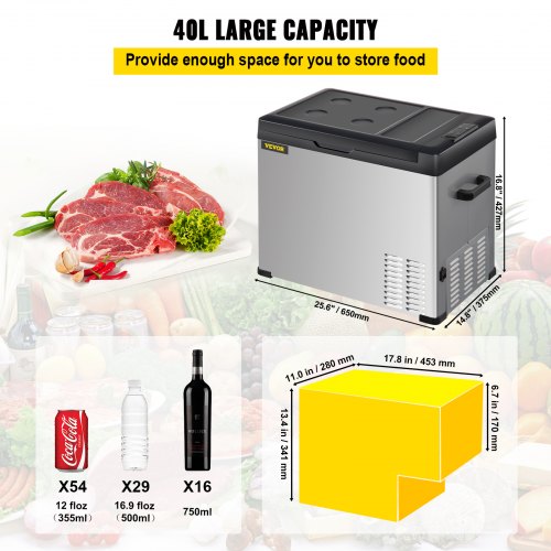 VEVOR Kompressor-Kühlbox Elektrisch, 40 L Kühlbox 12 / 24 V und 110-240 V, Kühlung bis -20 °C, für Auto, Lkw, Boot, Reisemobil und Steckdose, 60 W Elektrische Kompressor Kühlbox Tragbare Gefrierbox