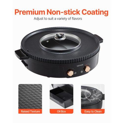 VEVOR Hot Pot mit Grill 1800W 2 in 1 Elektrischer Rauchfreier Grill BBQ Grill