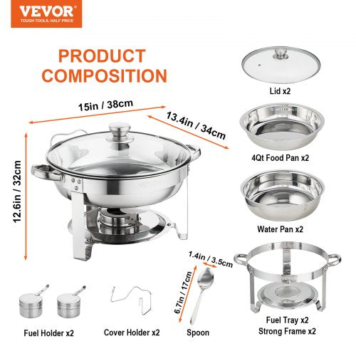 VEVOR Profi Edelstahl Warmhaltebehälter Speisenwärmer 2x3,5L Chafing Dish Set