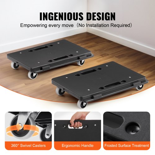 VEVOR Möbelwagen, Möbelwagen, 4 Räder, tragbare bewegliche Rollen, robust, ineinandergreifend, klein, flach, für schwere Möbel, 2 Stück, 40,6 x 27,9 cm, 227,8 kg Kapazität, schwarz