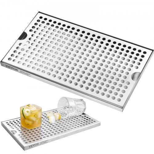 VEVOR 304  Edelstahl-Tropfschale, Bierabtropfschale mit 4 Rutschfesten Gummipads &amp; Abnehmbarer Abdeckung, 300 x 180 x 25 mm Bar-Tropfschale Geeignet für Restaurants, Bars, Küchen, Café usw.