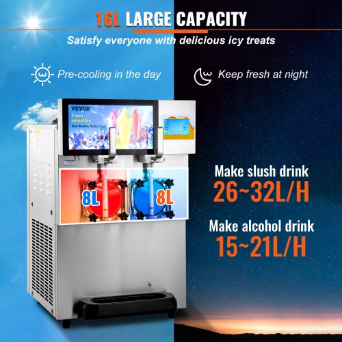 VEVOR 8L Kommerziell Slusheis Maschine Eismaschine Slushy 1800W Slushgerät