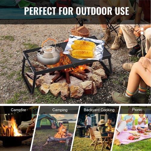 VEVOR BBQ Gills Holzkohlegrill Klappgrill Tischgrill 570 x 285 x 230 mm, 6 kg Belastbar Tragbarer Reisegrill Outdoor Campinggrill 300 ℃, Grillgitter + Grillplatte für Gartenpartys, Picknick, Terasse