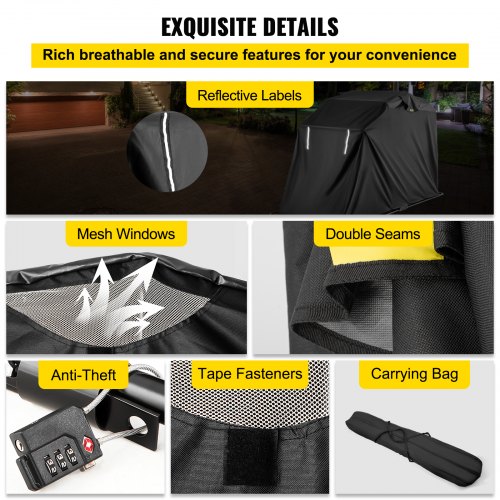 VEVOR Motorrad Abdeckungen, Faltgarage motorroller wasserdicht &amp; UV-geschützt, 270 x 105 x 155 cm Motorrad Garage wetterfest, Motorcycle Cover Moped Protective Tarpaulin Tent Oxford Roll Cover