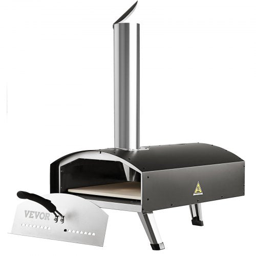 VEVOR Tragbarer Pizzaofen Pizzabackofen Outdoor 304,8 mm Gas Holzpellets Holzkohle Pizzaofen Edelstahl Pizzaofen Max 540 °C Holzpelletsschaufel &amp; Pizzastein