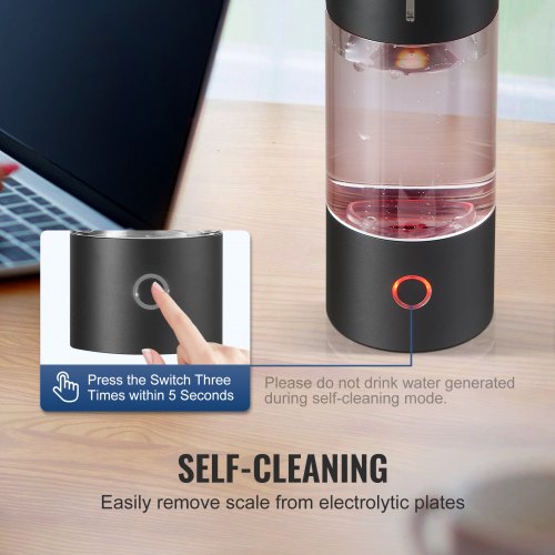 VEVOR Wasserstoff-Wasserflaschengenerator, tragbarer Wasserstoff-Wasserbereiter 230 ml, wasserstoffreiches Wasserionisationsgerät mit SPE-Technologie, mit Nasen-Inhalationsschlauch &amp; Selbstreinigung