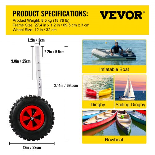 VEVOR Slipräder, Boot Räder Heckräder 500 lbs Tragfähigkeit, 12 Zoll Gummiräder, Schlauchbooträder Transporträder inflatable boat wheels für Schlauchboot Schlammboote Ruderboote Segeljollen