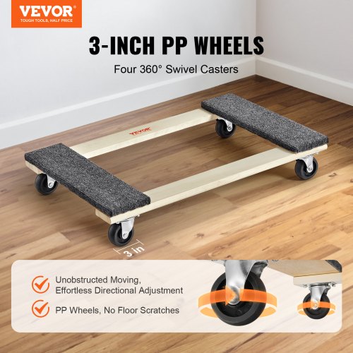 VEVOR Möbelwagen, Möbelwagen, 4 Räder, tragbare bewegliche Rollen, robust, ineinandergreifend, klein, flach, für schwere Möbel, 2 Stück, 40,6 x 27,9 cm, 227,8 kg Kapazität, schwarz