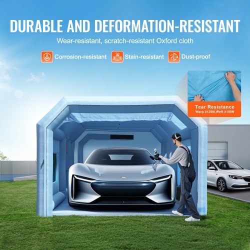 VEVOR Aufblasbare Lackierkabine, 8 x 4,5 x 3 m Aufblasbare Spritzkabine, mit 950 W + 750 W leistungsstarken Gebläsen und Luftfiltersystem, Tragbare Auto-Lackierkabine für Motorräder, mittelgroße SUVs