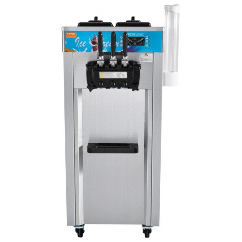 VEVOR Kommerzielle Softeismaschine, 21–31 l/h Leistung, Freistehende Softeismaschine mit 3 Geschmacksrichtungen, 2 x 5,5 L Edelstahlzylinder, LED-Panel, Automatische Vorkühlung, für Restaurantbars