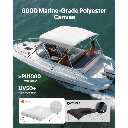 VEVOR Bimini Top Bootsverdeck Bootdach Sonnenverdeck Hellgrau 3 Bögen 201-213cm