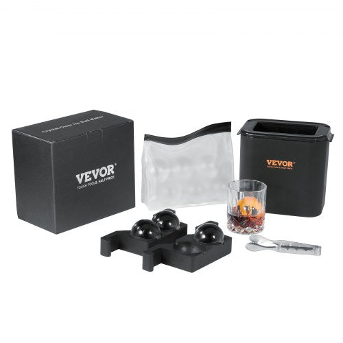 VEVOR 2-teiliger Eiswürfelbereiter Eiswürfelformen 6 cm Eiskugel Eiswürfelform Eiskugelforner mit Aufbewahrungstasche, Strapazierfähige Eiswürfelformen Eiswürfelbehälter Schwarz Whisky, Americano