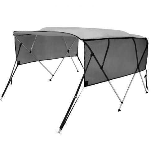 VEVOR 4-Bogen-Bimini-Top-Bootsabdeckung, 200–213 cm Einbaubreite 600D-Polyester-Überdachung, Bootsverdeck mit Abnehmbare Mesh-Seitenwände, Wasserdicht &amp; Sonnenschutz, inkl. Aufbewahrungsbox Hellgrau