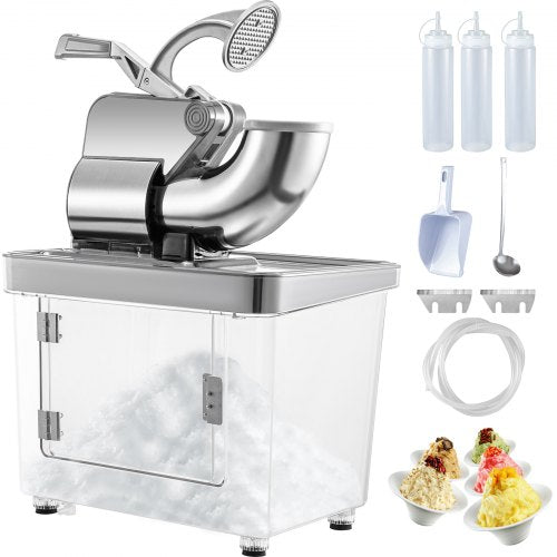 VEVOR Eiscrusher 3000 W Smoothie Maker Maschine mit Eisspeicherkapazität 34 L Silbriger Smoothie Mixer Edelstahl Maschine mit Doppelschneidkopf und