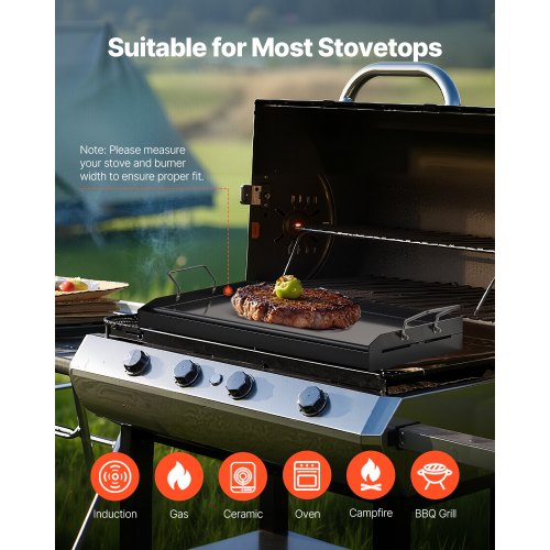 VEVOR Flache Grillplatte Grillpfanne Karbonstahl BBQ Kochgeschirr 605x360mm